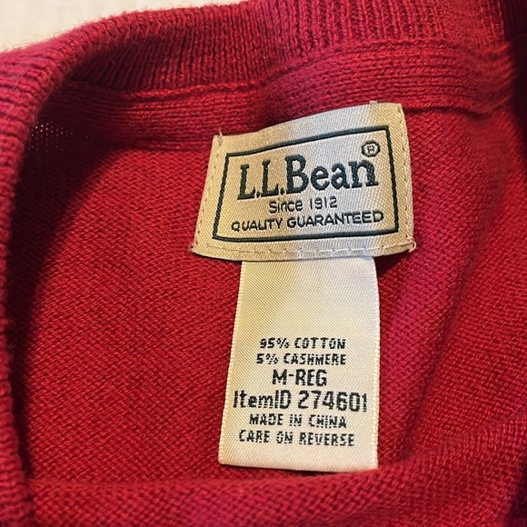 L.L. Bean-M-red-cotton/cashmere blend-crewneck, ribbed detailed, L/S, sweater. - Picture 8 of 13